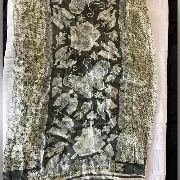 Blue And White Scarf W/tassels, Butterfly, Birds, Soft, Lightweight - Picture 2 of 4